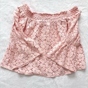 ACTIVE USA Off The Shoulder 3/4 Length Sleeve Cropped Peach Lace Top--NEW--L